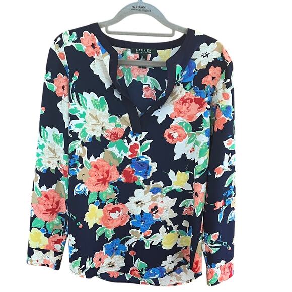 Lauren Ralph Lauren Navy Floral Blouse - Picture 1 of 6